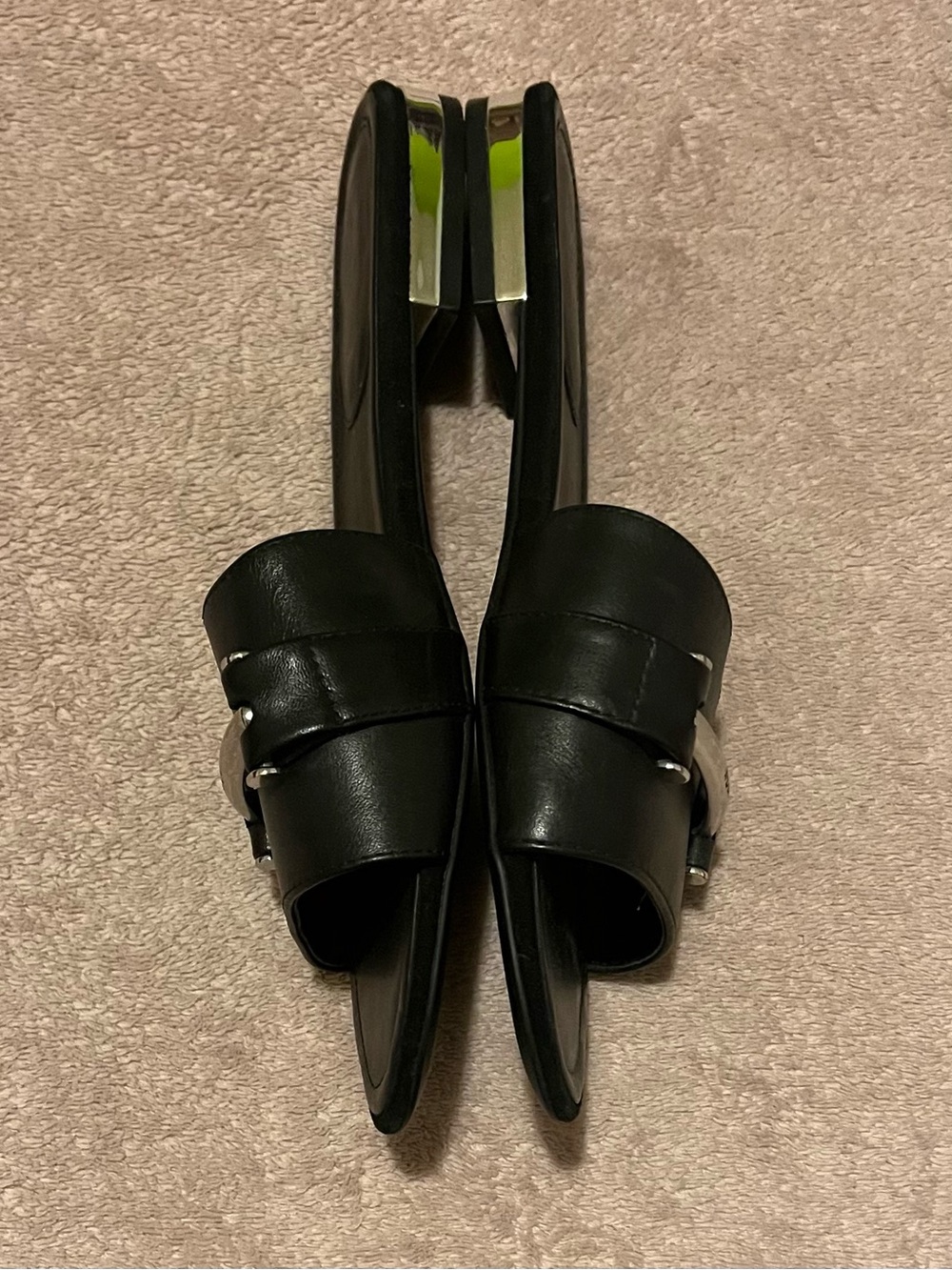 Lauren Ralph Lauren Black Leather Slide Sandals - Picture 2 of 8